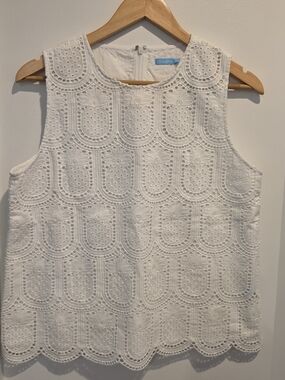J. McLaughlin Leanna White Eyelet Lace Shell Blouse NWT Size M